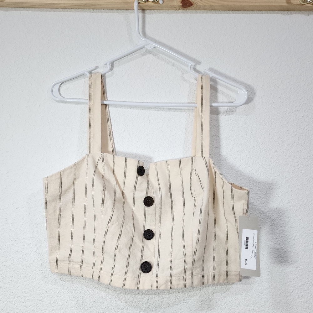 Lizard Thicket Cream Crop Top with Black Buttons
